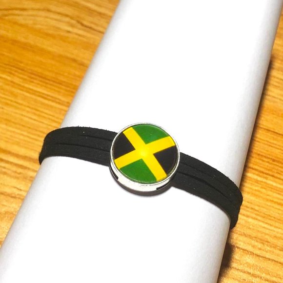 Jamaican Flag adjustable Glass Dome Suede Bracelet - Picture 5 of 7